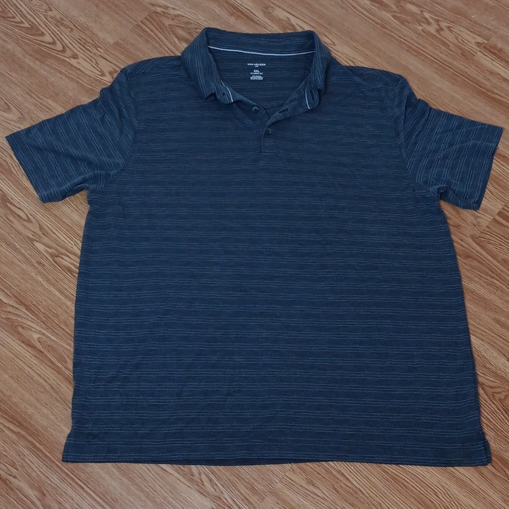 Van Heusen Air Men's XXL Polo Golf Shirt Textured Stripe Black Gray